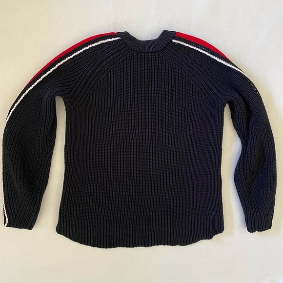 Tommy Hilfiger Navy Crewneck Chunky Ribbed Sweater Red & White Stripes Medium - Picture 2 of 6